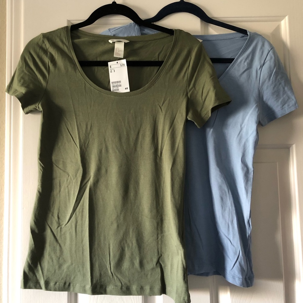 H&H Basics Blue and Green T-Shirts, Size Small